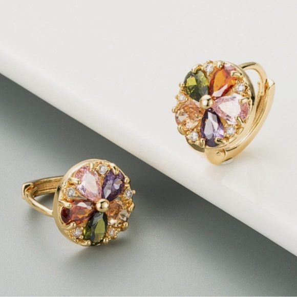 Jewelry - Flower Earrings Zirconia 18k Plated Women’s Autumn Multicolor